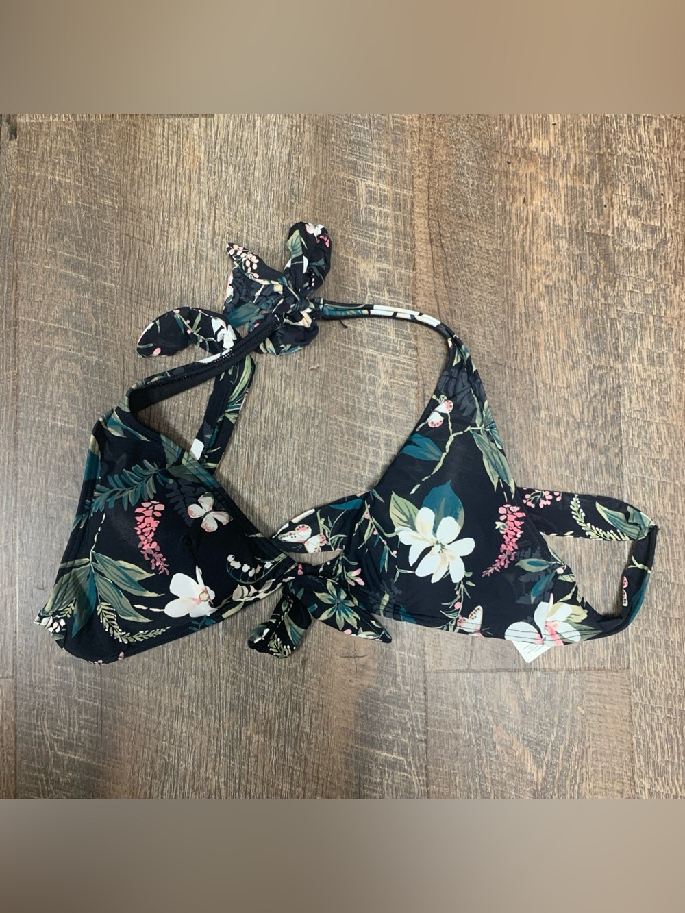 Kate Spade New York Playa Carmen Halter Black Floral Bikini Top S
